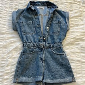 Zara Denim Short Sleeve Romper